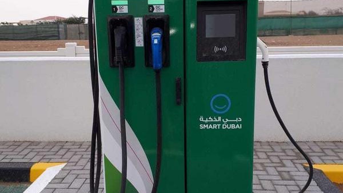 A DEWA EV Green Charger DC fast charger in Dubai